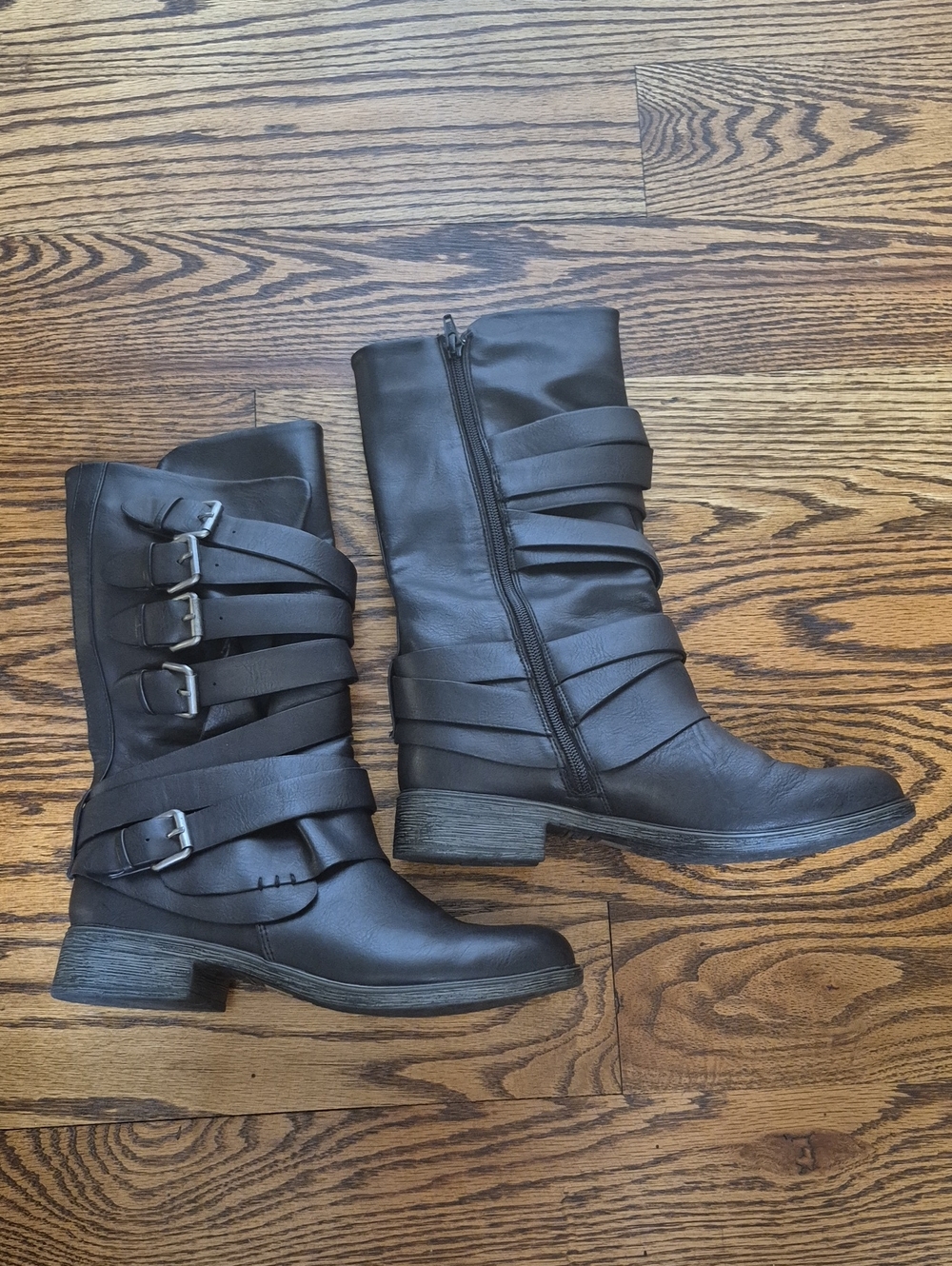 REPORT Women's Black Strappy Buckle Mid-Calf Boots